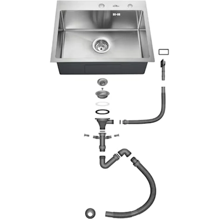 Faizee Möbel Granitspüle 76x44 mit Armatur Side, Eckig, Matt Schwarz, inkl. Siphon Set – Bild 5
