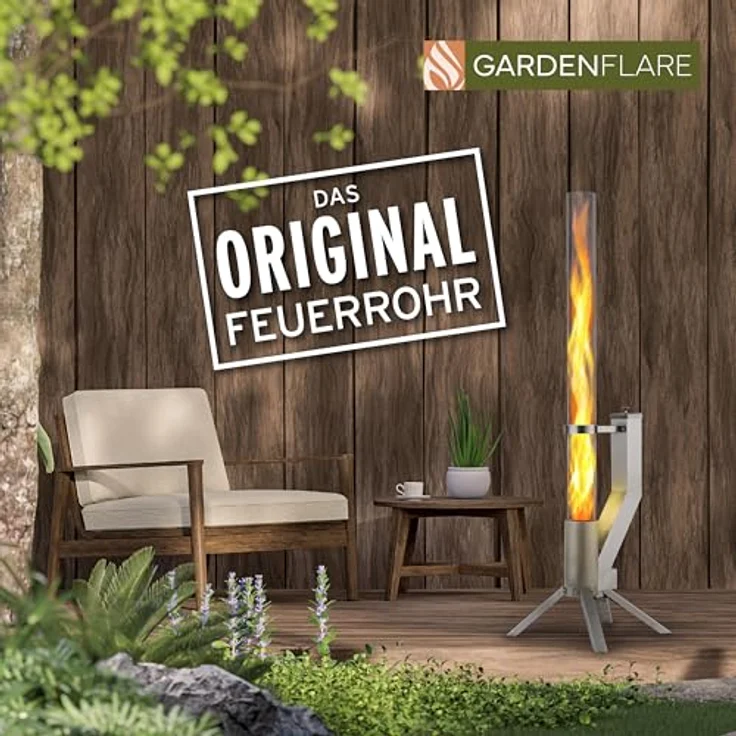 GARDENFLARE Feuerrohr – Edelstahl Feuersäule und Pelletfackel für Tolles Ambiente-Feuer (Silber) – Bild 5