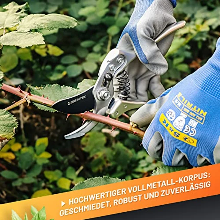 GRÜNTEK Gartenschere SILBERSCHNITT, geschmiedete Bypass Schere mit 65 mm Klinge, 2 Federn, Ergo-Griffe, Schnittstärke bis 22 mm – Bild 4