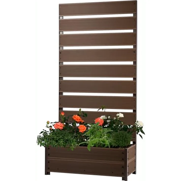 Dobar Pflanzbeet mit Rankgitter, WPC, 137 cm x 72 cm x 33 cm, silbergrau, wetterfest und UV-beständig – Bild 1