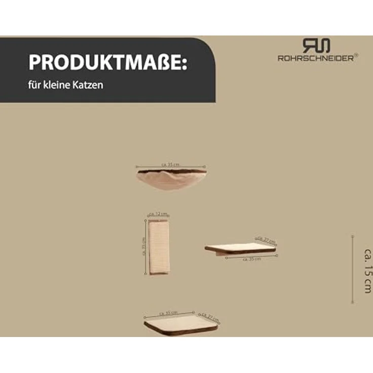 Rohrschneider® Vierteilige Katzen Kletterwand | Katzenmöbel Wandmontage Wandelemente | Katzenspielzeug mit Wandliege für Katzen | Katzen Wandpark mit Katzenhängematte | Katzen Zubehör | Beige – Bild 3
