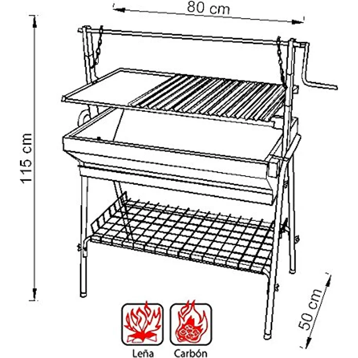 Imex El Zorro 71764 Holzkohlegrill mit Holzkohlegrillrost und Heber, Schwarz, 80 x 50 x 115 cm – Bild 3