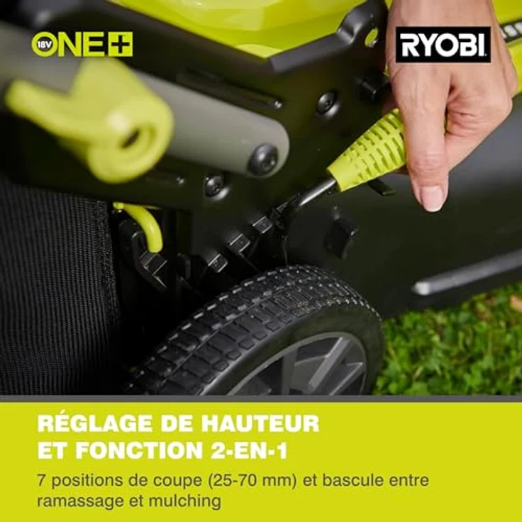 Ryobi Akku-Rasenmäher 'ONE+ RY18LMX40C-240' 18 V mit 2 Akkus, bis 500 m², 40 cm Schnittbreite, inklusive Mulchkit, zentrale 7-stufige Schnitthöhenverstellung, EasyEdge™ Rasenkamm, 50 Liter Fangkorb – Bild 7