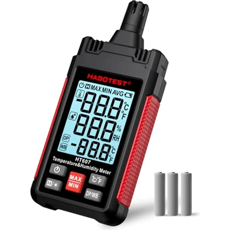 Habotest HT607, Multimeter für Temperatur- und Feuchtigkeitsmessung mit LCD-Display und Hintergrundbeleuchtung – Bild 1