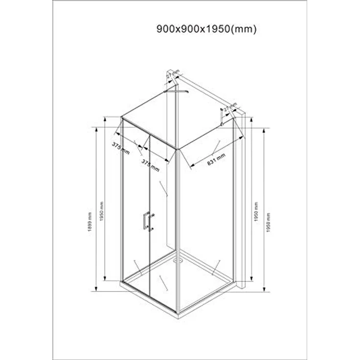 BuyLando Nora Duschkabine U-Form, 90x90x195 cm, Klarglas, 8 mm ESG-Sicherheitsglas, 2-türige Einstiegsöffnung – Bild 7
