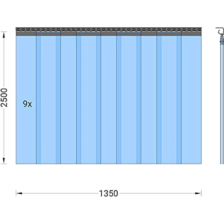 Zettl GmbH PVC Streifenvorhang Lamellen 2x200mm Höhe 2,5m x Breite 1,35m, transparent, fertig vormontiert, verzinkt, Stallvorhang, PVC Lamellenvorhang – Bild 2