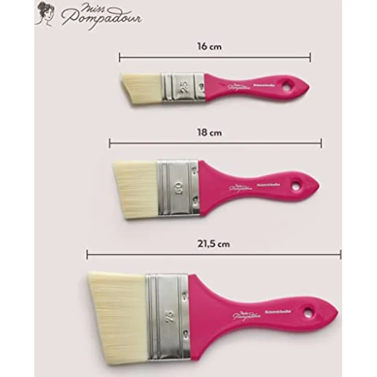 MissPompadour 3er Pinselset für Wandfarbe, Kreidefarbe, Holzfarbe, Möbelfarbe - Malerset mit 3 Pinseln für Lack, Lasur, Acrylfarbe - Pinsel Set Malerpinsel, Borstenpinsel 25mm, 50mm, 75mm – Bild 4