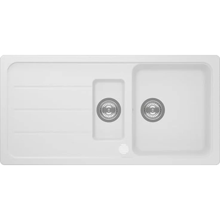 respekta Austin Massivgranit Spüle 100 x 50 cm, hitzebeständig, 1,5 Becken, weiße Oberfläche, für Unterschränke ab 60 cm – Bild 1