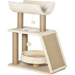 PawHut Katzen Kratzbaum Klein, 76 cm Katzenbaum mit Spielball, Sitzplatz, Indoor Kletterturm mit Bett, Kratzbrett, Hellbraun - Preisvergleich