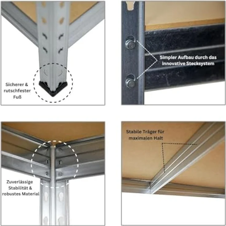 Proregal Schwerlastregal Rivet, 180 x 120 x 60 cm, 5 Böden, Traglast 250 kg pro Boden, verzinkt – Bild 4