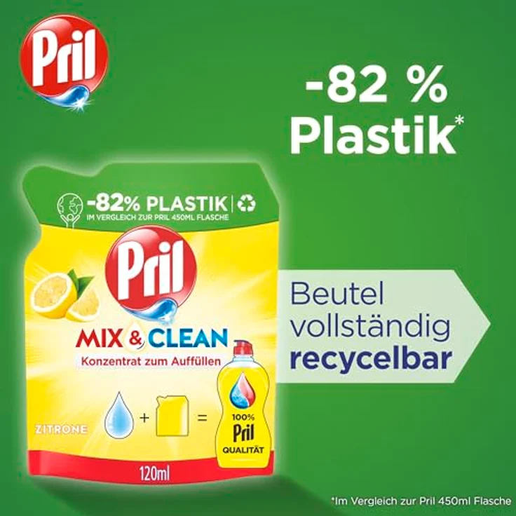 PRIL Original Konzentrat Mix & Clean, Geschirrspülmittel Zitrone 120 ml, Kalt-Aktiv-Formel, 82% weniger Plastik, recycelbare Verpackung – Bild 6