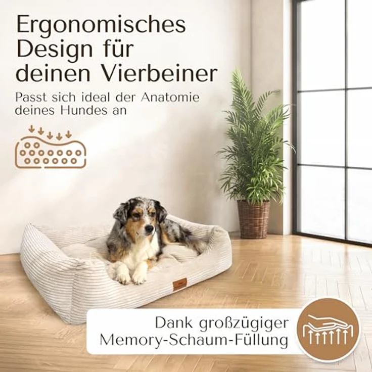 FREUDENTIER Orthopädisches Hundebett aus Cord - Waschbar - Herausnehmbares Liegekissen - Oeko® TEX Zertifiziert & Handmade in Europe - Beige, M – Bild 2
