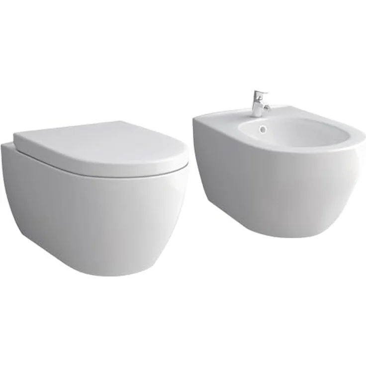 Alpenberger Hänge WC & Bidet | Badezimmer Set | Kloschüssel mit WC Sitz mit Absenkautomatik | Bidet für Intimdusche mit Hahnloch und Überlaufschutz | WC Spülrandlos | Passend Geberit - Preisvergleich – Bild 1