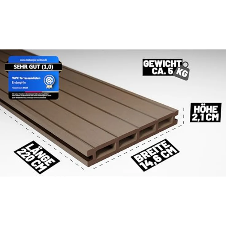 Endorphin Terrassendielen ® WPC Komplettset 30m², braune witterungsbeständige Dielen mit rutschfester Oberfläche und pflegeleichtem Klicksystem – Bild 2