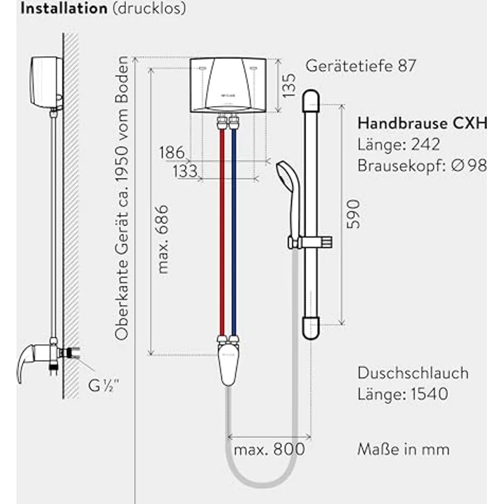 CLAGE MBX 6 Shower, Kompakter Durchlauferhitzer mit Duscharmatur, Energiesparend und sofort warmes Wasser für Garten, Pool & Gartenhaus – Bild 5