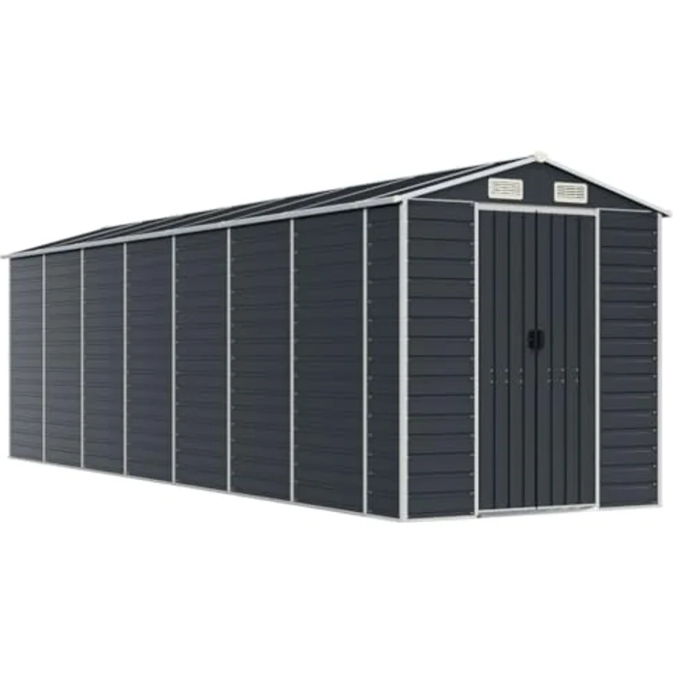 vidaXL Gerätehaus, Gartenhaus mit Schrägdach Griffe, Gartenschuppen Schuppen mit Stauraum, Geräteschuppen Metallschuppen, Anthrazit 191x640x198 cm Verzinkter Stahl – Bild 1