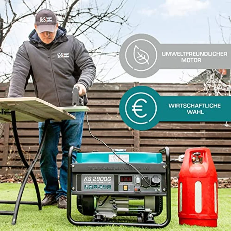 Könner & Söhnen KS 2900G, 2900 W DUAL FUEL Gas- und Benzin-Generator mit Druckminderer und 1,5 m Gasflaschen-Anschlussleitung – Bild 6