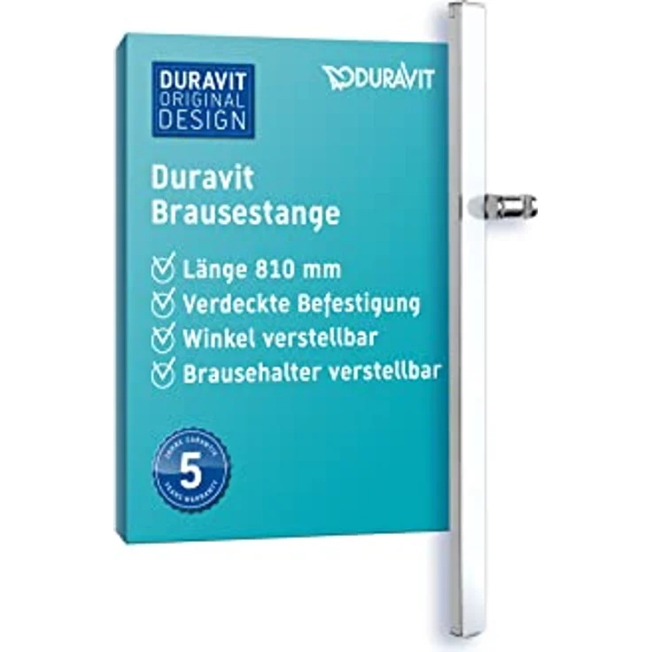 Duravit Universal Duschstange, variable Brausestange mit höhenverstellbarer Handbrausehalterung, 810 mm, Weiß Hochglanz – Bild 1