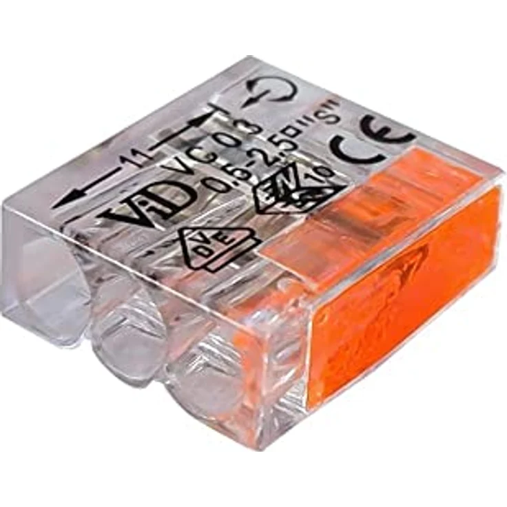 ViD VC03 Mini-Steckklemme, 3-polig für Kabel 0,5-2,5 mm², VDE-zertifiziert, 100 Stück, weiß – Bild 4