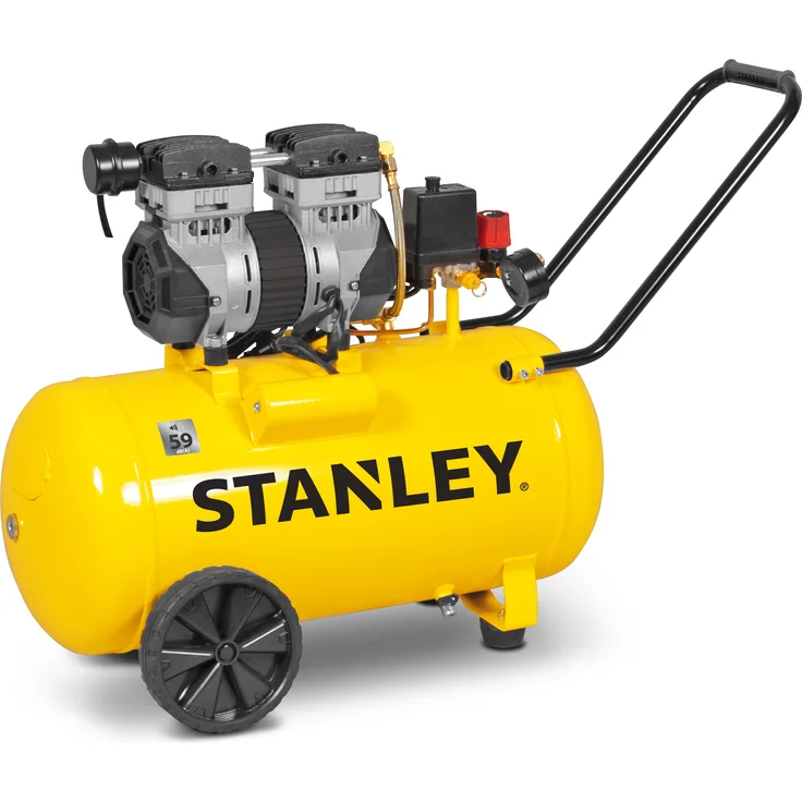 Stanley Kompressor 230V SXCMS1350HE - Luftkompressor 8Bar - 50L - 52dB - Geräuscharme Luftpumpe - Ölfrei - 150L/Min - mit Handgriff und Rädern - Gelb
