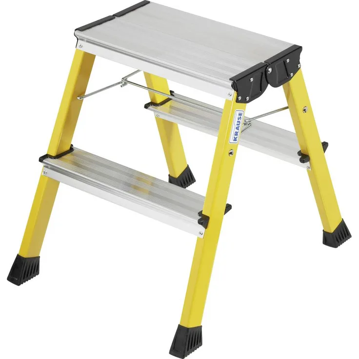 Krause 130044CO Aluminium Doppel-Klapptritt, klappbar, maximale Arbeitshöhe 2.45m, leichtes Design mit 1.7kg, gelb