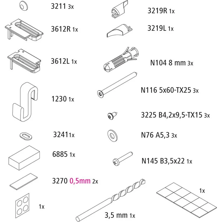 Kermi EBPE013 Set Montagekleinteile, silber hochglanz, für Badewannen & Duschen