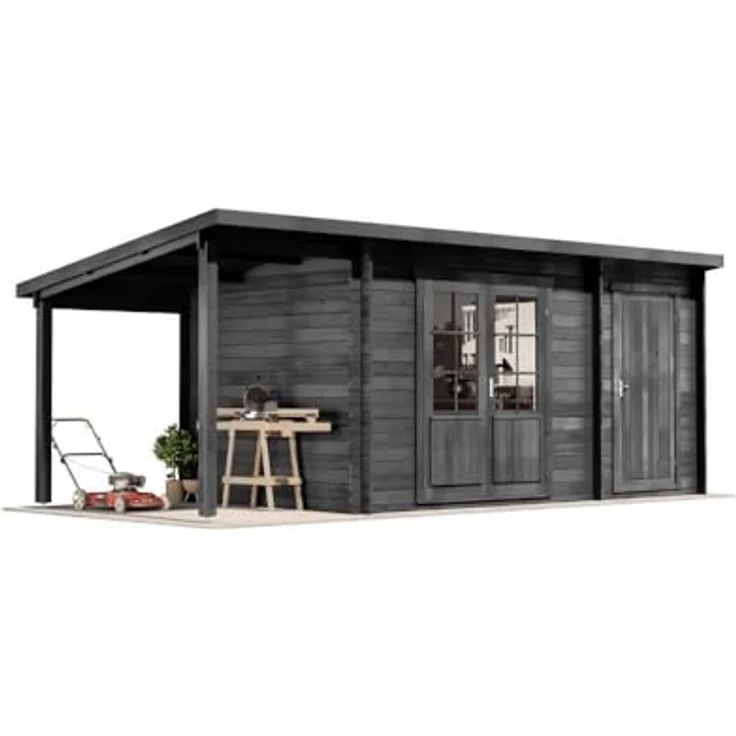 Alpholz Gartenhaus Maria mit Anbau & Schleppdach, BxT: 600x279 cm, Leimholz-Doppeltür, 28 oder 40 mm Wandstärke – Bild 2