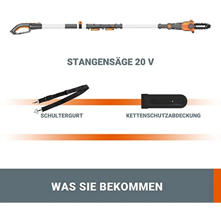 Worx 20V Akku Teleskop-Hochentaster WG349E.9-Ohne Akku & Ladegerät, Schwarz – Bild 5