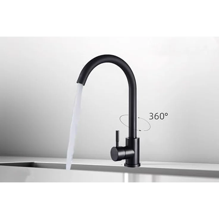 Faizee Möbel Granitspüle 76x44+Spülkorb mit Spiralarmatur, Schwarz – Bild 7