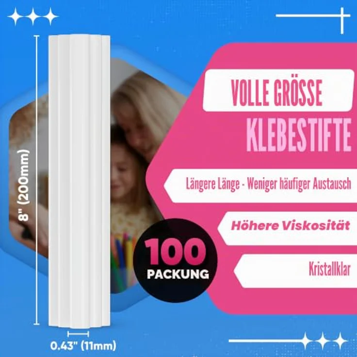 EZUVITA Heißklebesticks 100 Stück, 11 x 200mm, transparente Klebestifte für gängige Heißklebepistolen, universell einsetzbar für Heimwerken und Basteln – Bild 3