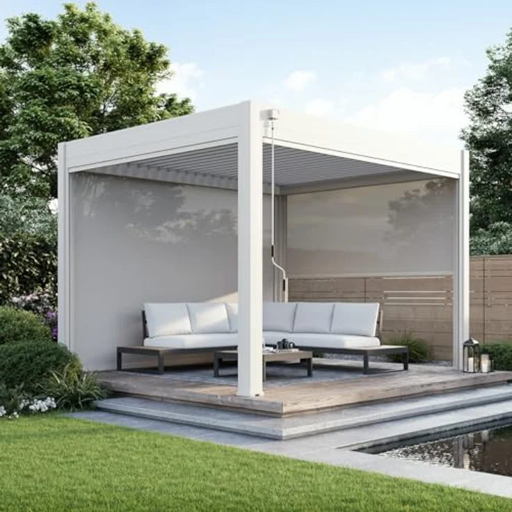 Weide Pavillonseitenteil Sonnenrollo Sand, stufenlos einstellbar, 265x236 cm, für Deluxe Pergola – Bild 6