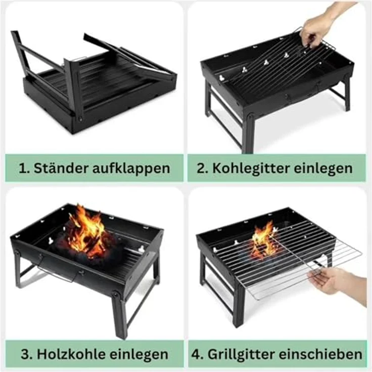 IMEX tragbarer mini BBQ Grill 44x29x23cm kompakt 1,5 kg, Karbonstahlstruktur, lebensmittelechtes Edelstahl-Grillgitter, faltbar - blau – Bild 3