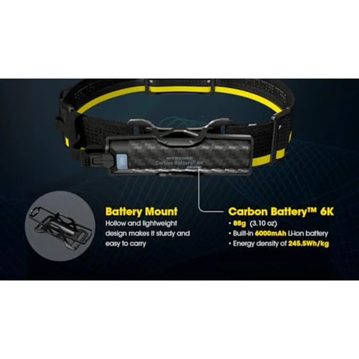 Nitecore Carbon Battery™ 6K Extended Headlamp Runtime Kit, leichtes Taschenlampen-Zubehör mit 6000 mAh Lithium-Ionen-Akku und USB-C Ladeanschluss – Bild 5