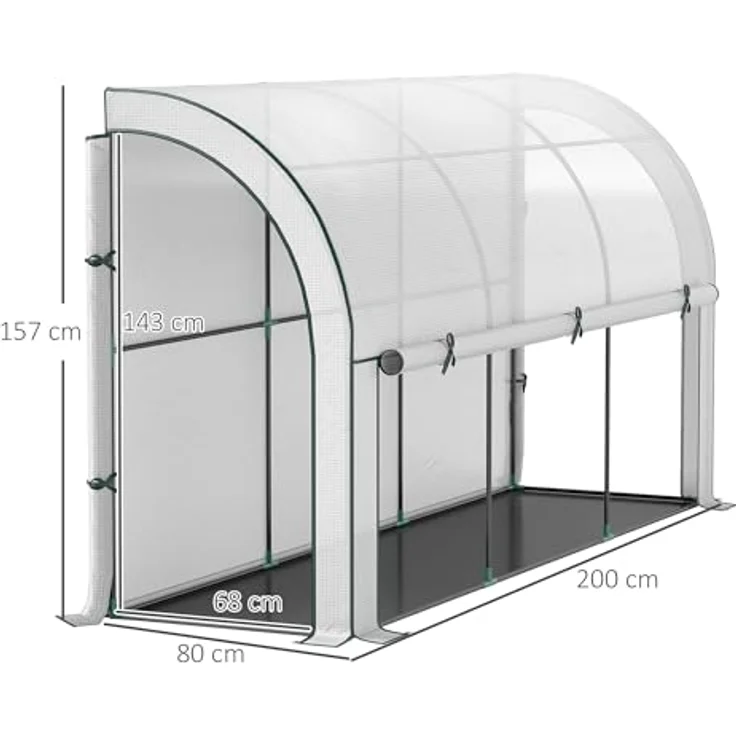 Outsunny Gewächshaus mit Rolltür, Winterfest Foliengewächshaus aus Stahl, Tomatengewächshaus für Gemüse Blumen Pflanzen Weiß – Bild 3