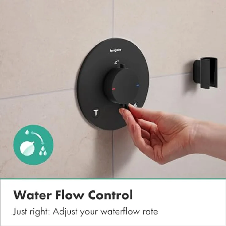 hansgrohe Ecostat Comfort S Badarmatur, eingebauter thermostatischer Mischer für 2 Verbraucher, matte Schwarz-Optik, mit SafetyStop-Funktion und minimalistischem Design – Bild 5