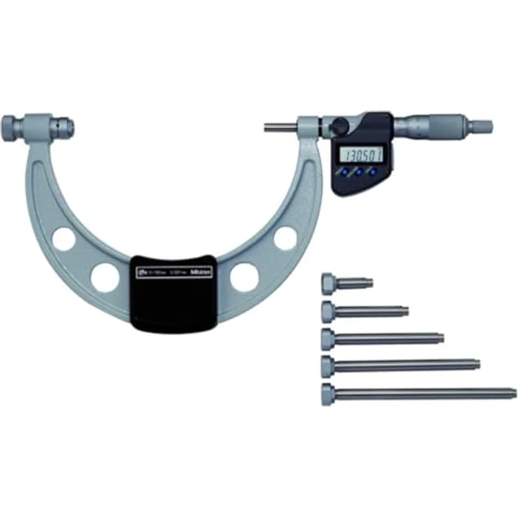 Mitutoyo 340-251-30, Digitale Bügelmessschraube für Gewindemessungen, 0-150 mm, 0,001 mm, IP65, auswechselbarem Messamboss inkl. 6 Ambosse, Metrisch, mit Datenausgang, Lasergravierte Skala, Ratchet-Mechanismus – Bild 1