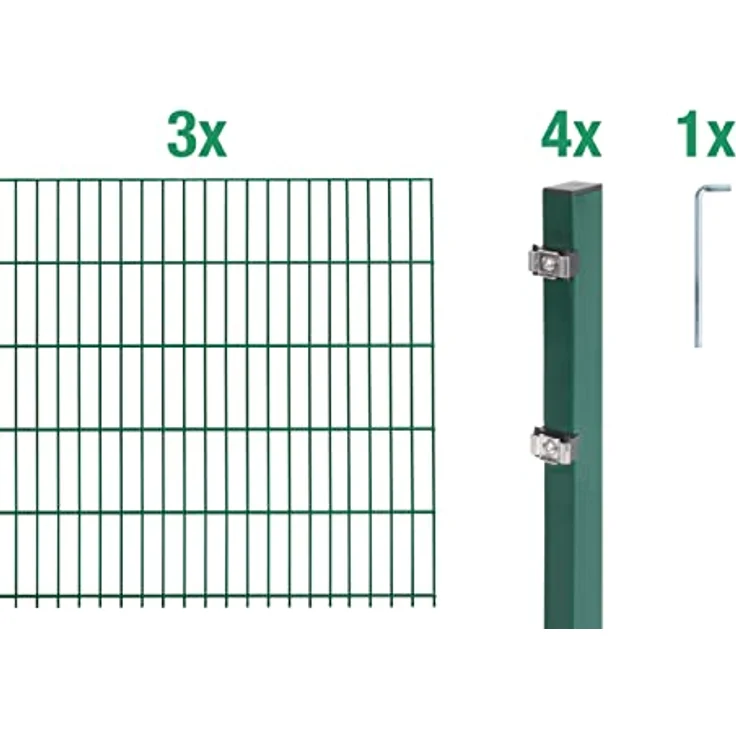 Alberts Doppelstabmatten Zaun, Höhe 180 cm, Länge 6 m, Komplettset zum Einbetonieren, grün, stabil mit 60x40 mm Pfosten – Bild 3