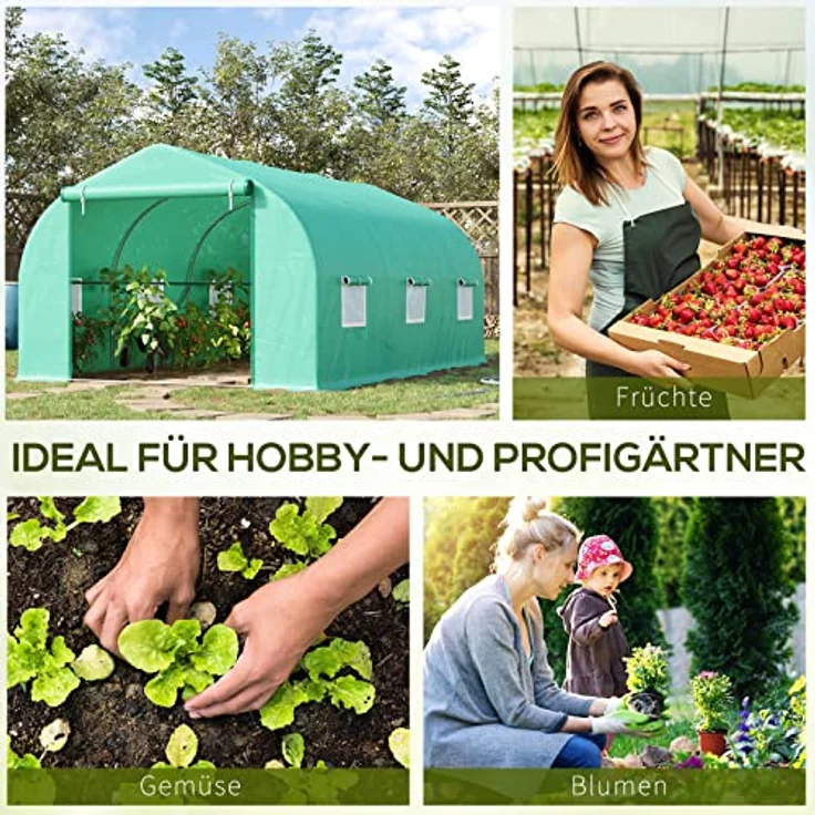 Outsunny Folien Gewächshaus Foliengewächshaus Treibhaus Frühbeet Pflanzenhaus Tomatenhaus Giebeldach 450 × 300B × 205H cm – Bild 4