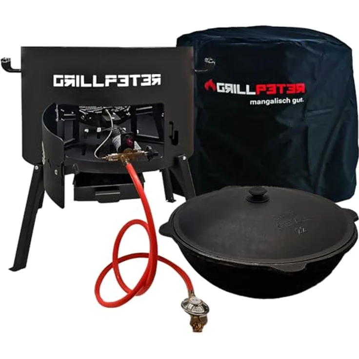 Grillpeter Utschak Nurlan Ø50 cm Kazan 22L, Gasbrenner 6,5 kW mit Abdeckhaube, schwarz – Bild 1