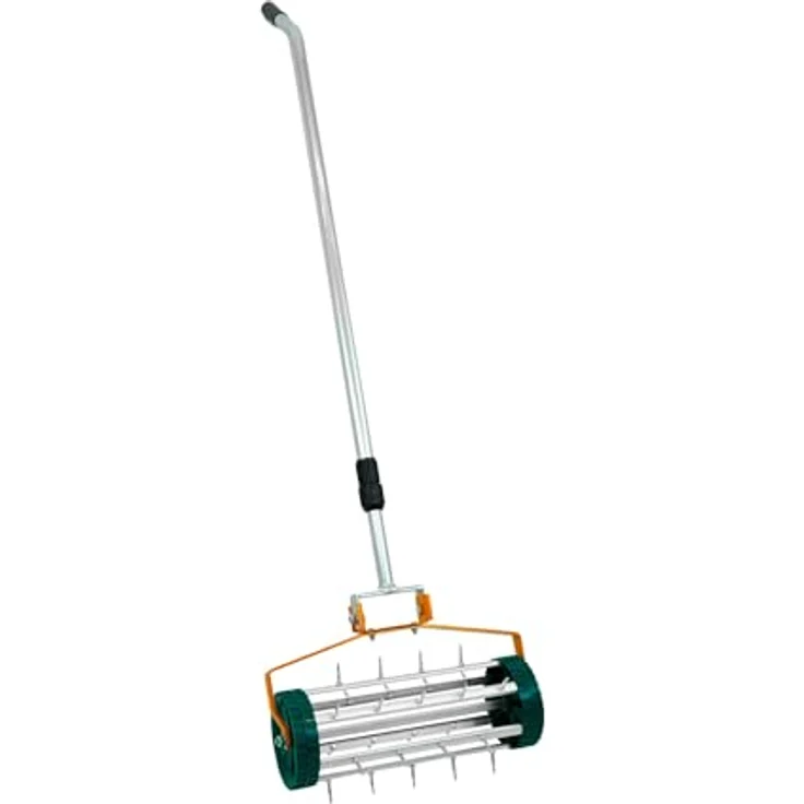 T-Mech Belüfter und rollender Rasennivellierer I 3.8cm Spitzen I 100cm x 32cm Orangefarbener Nivellierrechen, Abnehmbarer, ausziehbarer Doppelzweck-Griff – Bild 3