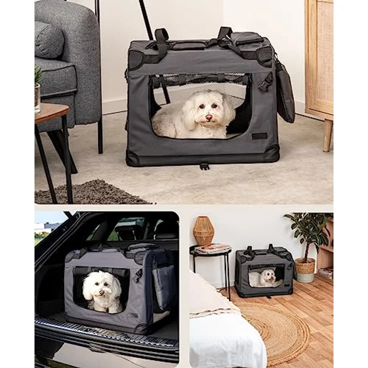lionto Hundetransportbox Hundetasche Hundebox Faltbare Kleintiertasche, (M) 60x42x44 cm grau – Bild 2