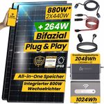 EPP.Solar Balkonkraftwerk 880W Bifazial Komplettset mit Alpha 1024Wh ESS VitaPower Stromspeicher, Monokristallin, WLAN WIFI, Haus Dach Balkon Garage, 2048Wh Alpha Erweiterungspeicher