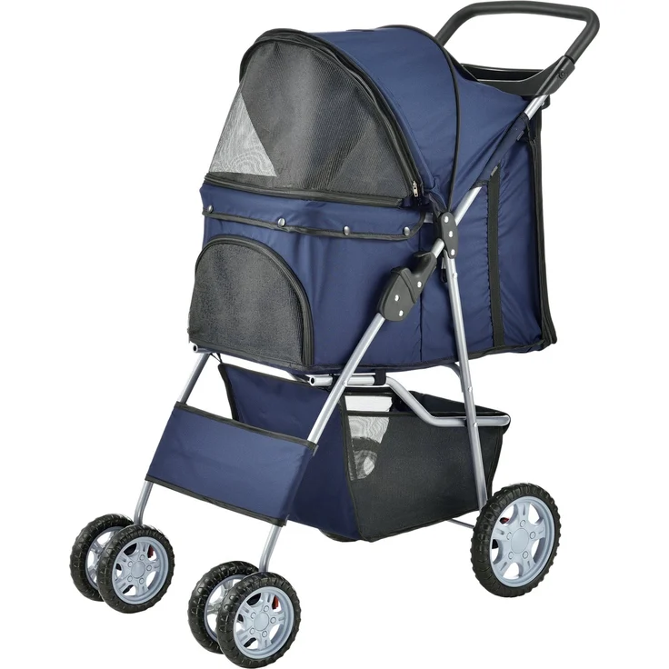 pro.tec Hundewagen Niceville Pet Stroller, bis 15 kg, Blau, Regenschutz Roadster, ideal für Welpen, ältere Hunde und mehr – Bild 1