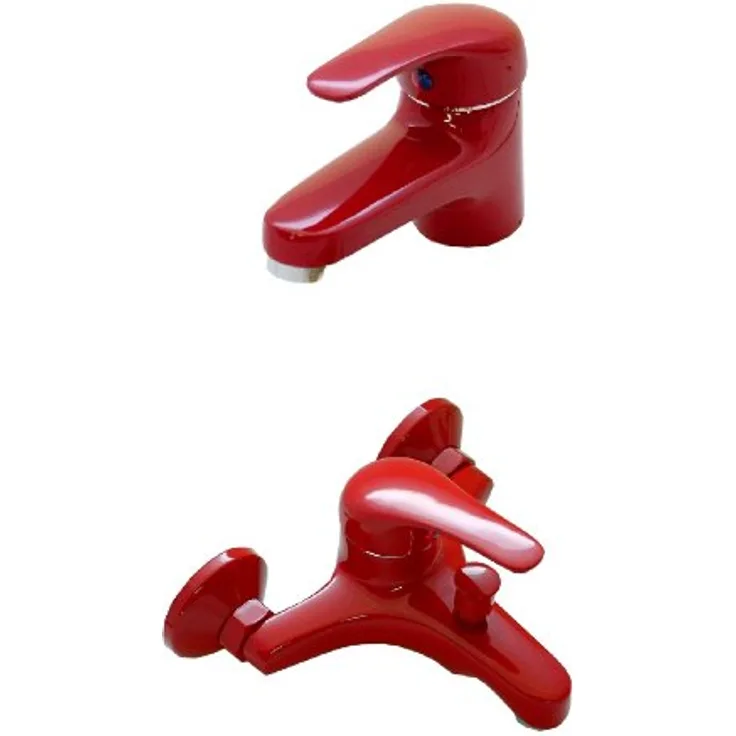 Kirchhoff Bad Armaturen Spar-Set, Einhebel Waschtischarmatur und Badewannenarmatur, rot