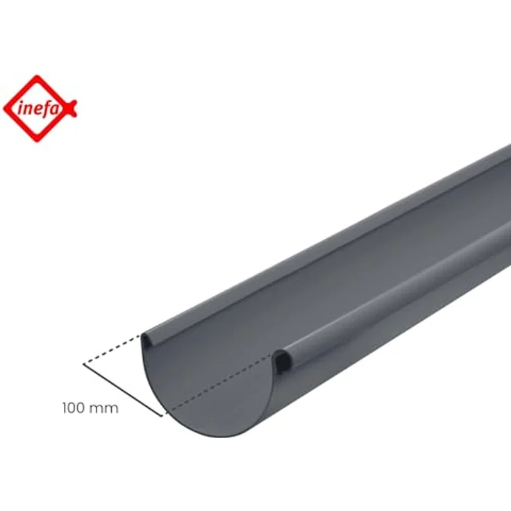 INEFA Dachrinne Halbrund 200cm PVC NW 100 Anthrazit, witterungs- und UV-beständig mit einfachem Stecksystem für zuverlässige Dachentwässerung – Bild 2