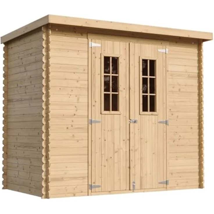 TIMBELA M310C Holzhaus Gartenhaus B239xL142xH200 cm/ 2,63 m2 - Wasserfestes Dach, Naturholz - Gartenschuppen für Fahrrad und Gartenutensilien – Bild 1
