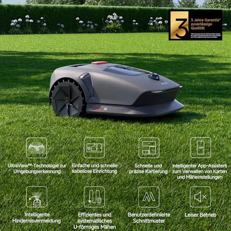 MOVA 600, Rasenmäher Roboter mit 3D-LiDAR, kabelloser Einrichtung, App-Steuerung, intelligente Hindernisvermeidung, leiser Betrieb, für Flächen bis 600 m² – Bild 2
