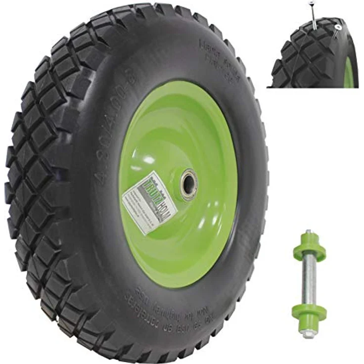 Schubkarrenrad grün/Schwarz Vollgummi 4.80/4.00-8 + Achse Ersatzrad Reifen Schiebkarre PU – Bild 2