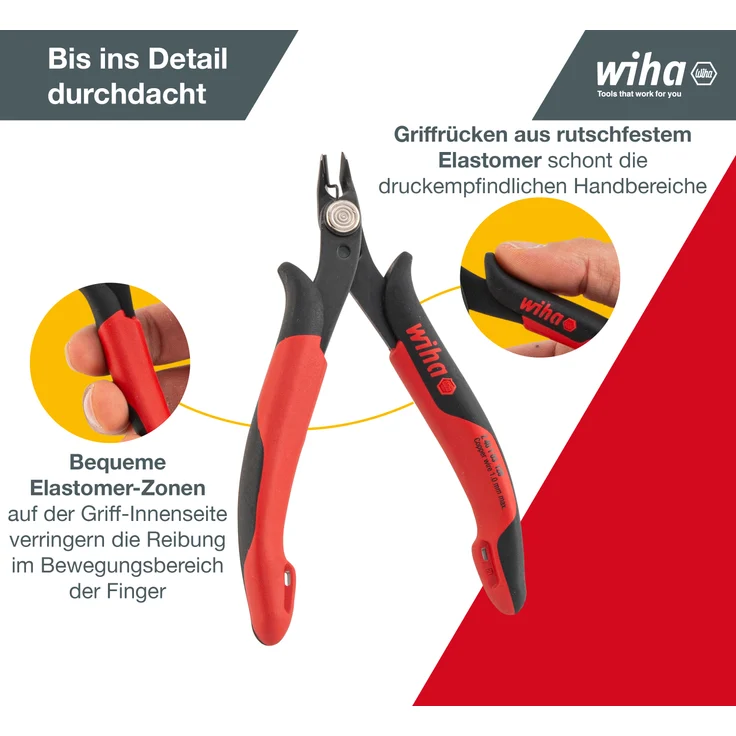 Wiha Präzisions Seitenschneider Elektronik klein (26813) breiter, spitzer Kopf ohne Wate 130mm I Mini Drahtschneider für Elektroinstallation – Bild 12
