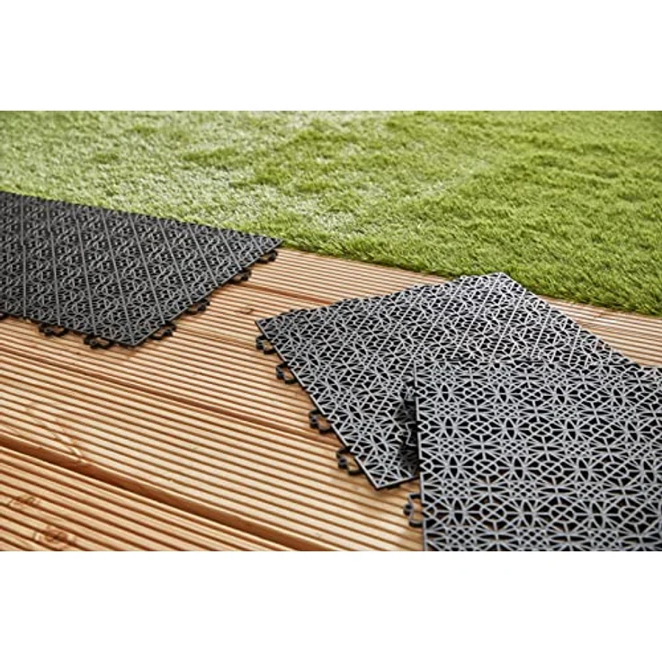 andiamo Kunststofffliese Bodenfliese Gartenfliese Terassenfliese Balkonfliese Innen- und Außenbereich Wasserdurchlässig wetterfest langlebig 38 x 38 cm, Set: 7 Fliesen 1 m², schwarz – Bild 2
